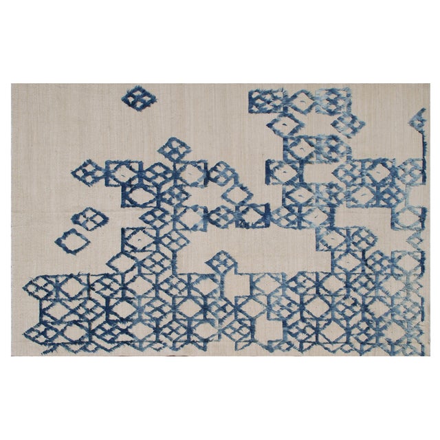 2020s 8x10 Ariana Modern Kilim | White & Blue Geometric Handmade Rug For Sale - Image 5 of 6