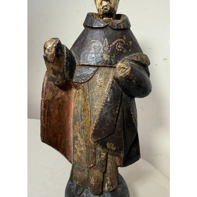 Antique 17th Century Handmade St Vincent Ferrer Carved Wood Sculpture Statue For Sale - Image 11 of 15