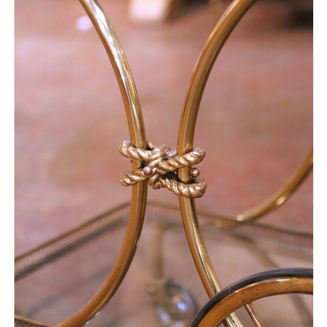 Metal Mid-Century French Gilt Brass Bar Cart With Glass Shelves and Wheels For Sale - Image 7 of 9