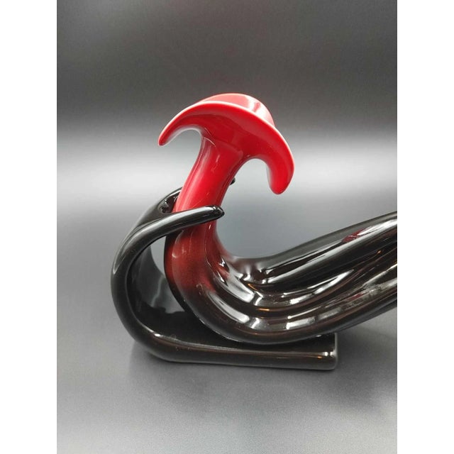 Vintage Art Deco Vase Rooster Red Black Ceramic Bird, 1980s For Sale - Image 6 of 12