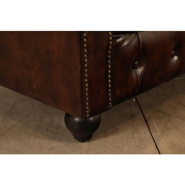Chesterfield Style Tufted Brown Leather Sofa For Sale - Image 14 of 18
