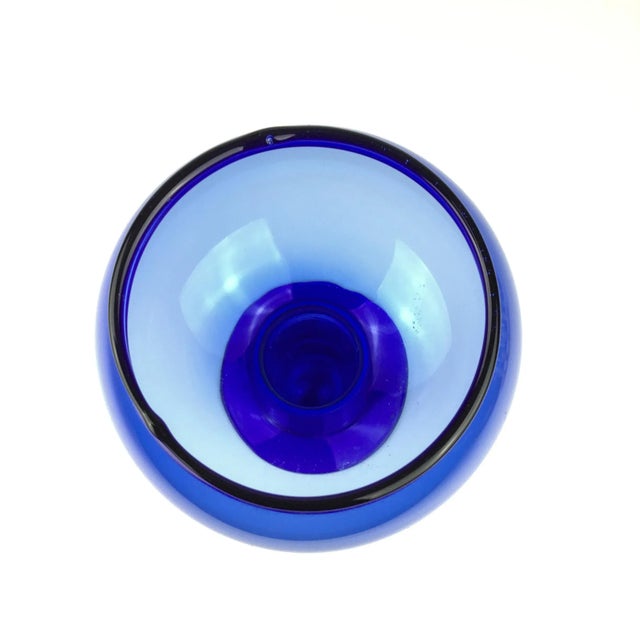 1980s Vintage Cobalt Blue Glass Vase or Candle Holder For Sale - Image 5 of 7