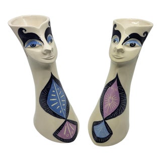Vintage French Anthropomorphic Vases by Gabrielle Mackiewicz, 1970, Set of 2 For Sale