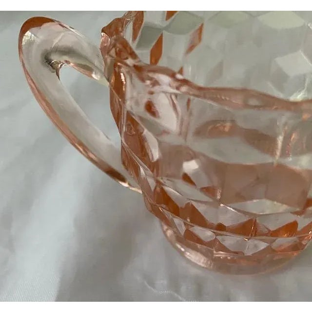 Vintage Hazel Atlas Cubist Style Pink Glass Creamer For Sale In New York - Image 6 of 8