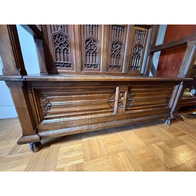 Traditional Antique Heavily Carved German Bench Oak 1800s For Sale - Image 3 of 10