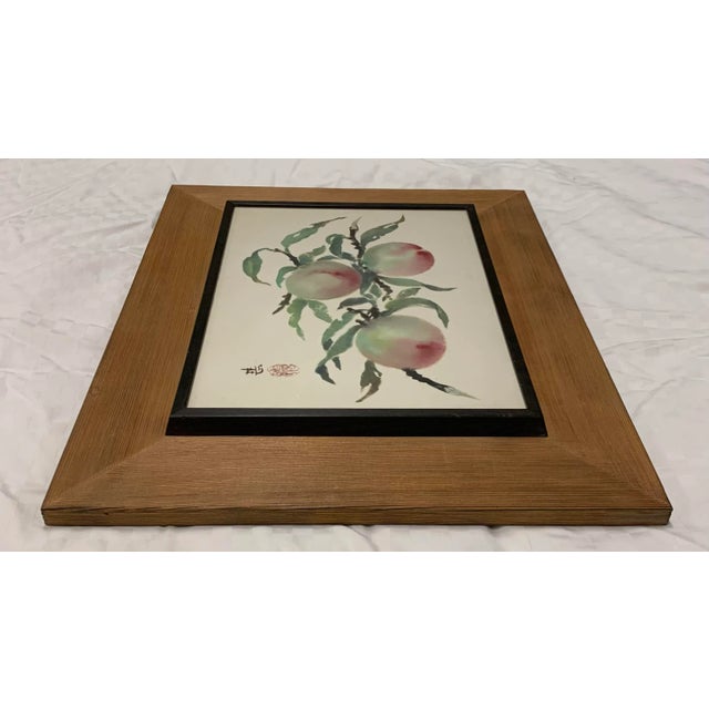 Vintage Japanese Watercolor Artwork in Bamboo Frame For Sale In Los Angeles - Image 6 of 9