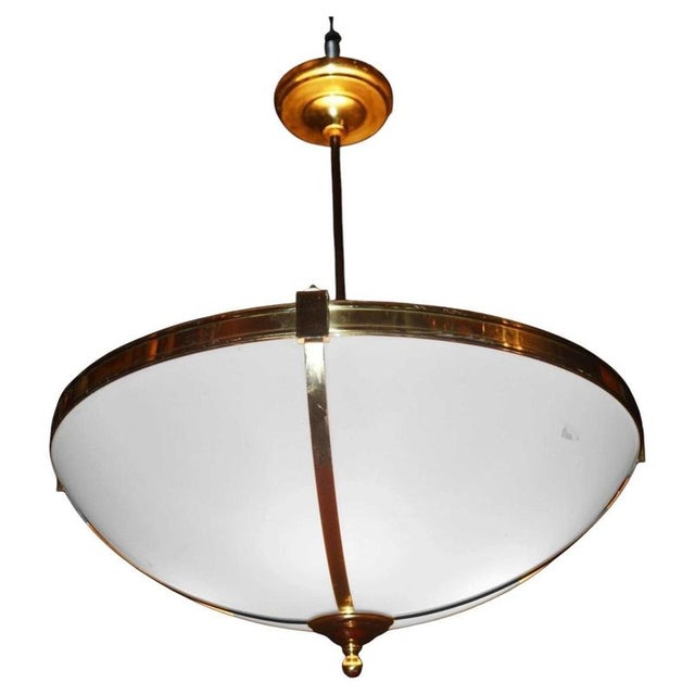 Large Mid-Century Four-Light Opaline and Polished Brass Bowl Chandelier, 1960s For Sale - Image 17 of 17