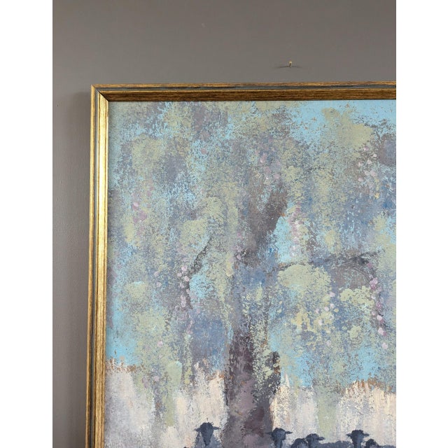 Mid-Century Modern 'Sheep at Rest' Vintage Swedish Original Landscape Oil Painting, Framed For Sale - Image 6 of 10