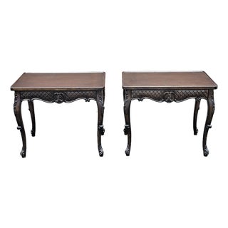 Late 20th Century Pair Louis XV Style Stained Carved Walnut Single Drawer Side Tables For Sale