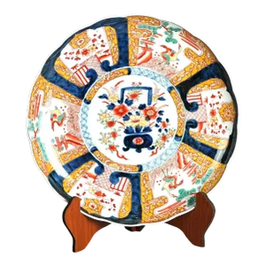 Early 20th Century Japanese Imari Enameled Porcelain Charger With Garden Elements & Birds