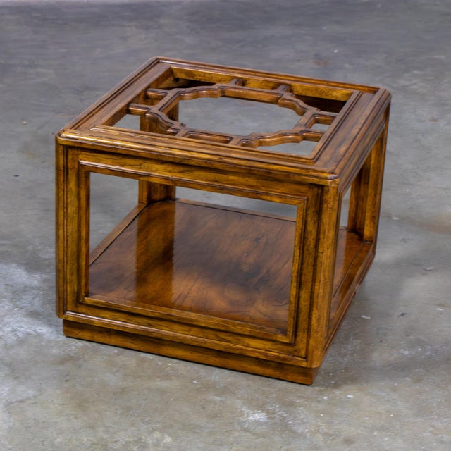 Late 20th Century Chinoiserie Oak Cube Coffee Table W/Glass Top Sketchbook Collection by Drexel Heritage For Sale - Image 13 of 18