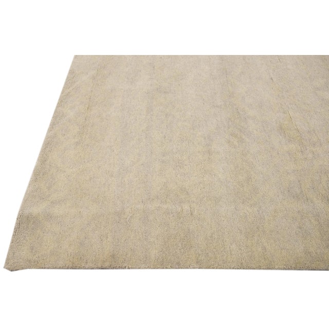 Modern Moroccan Style Handmade Seamless Beige Wool Rug For Sale - Image 4 of 10