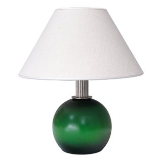 Table Lamp in Green Lacquered Wood and Nickel from Olof Heijke, Sweden, 1930s For Sale