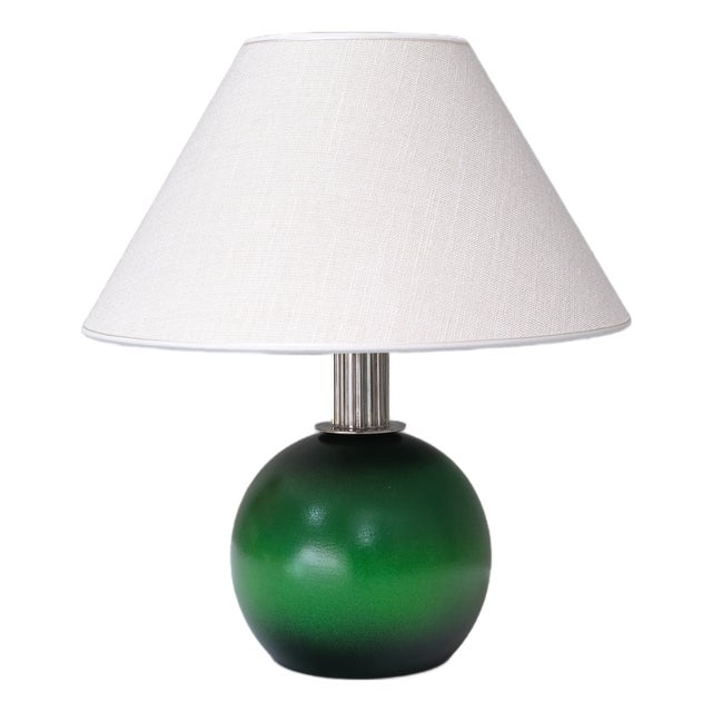 Table Lamp in Green Lacquered Wood and Nickel from Olof Heijke, Sweden, 1930s For Sale