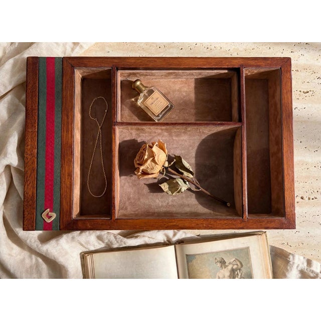 1970s Vintage Wood and Fabric Valet Tray from Gucci, 1970s For Sale - Image 5 of 5