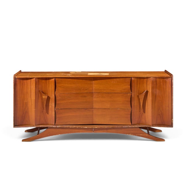 Vladimir Kagan Style Mid Century Walnut Lowboy Dresser This lowboy measures: 76.75 wide x 22.25 deep x 32.5 inches high...