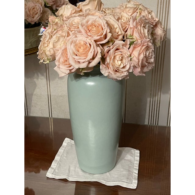 Vintage Harris Seafoam Green Vase. Tall and can fit a lot of flowers! Matte glaze with the most subtle sheen. Clean lines-...