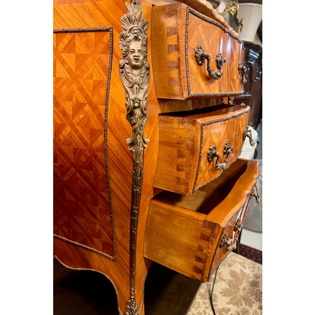 Pair of Red Marble-Top Parquetry Petite Commodes Nightstands For Sale - Image 12 of 15