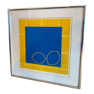 Vintage Funasaka Yoshisuke "Lemon" 1976 Signed Framed Print Art Fruits Abstract Art Print For Sale