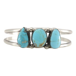 Navajo Sterling Silver Kingman Turquoise Bracelet Cuff by Augustine Largo For Sale