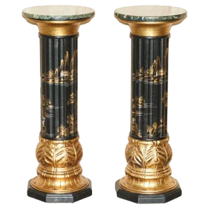 Chinese Neoclassical Style Chinoiserie Lacquered Torcheres Columns, 1920s, Set of 2