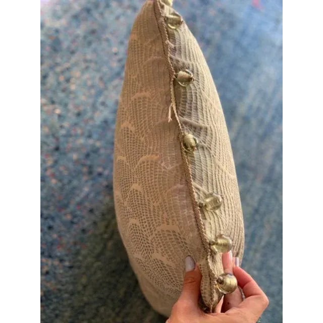 Traditional Sea Foam Green Decorative Pillow With Beads For Sale - Image 4 of 5