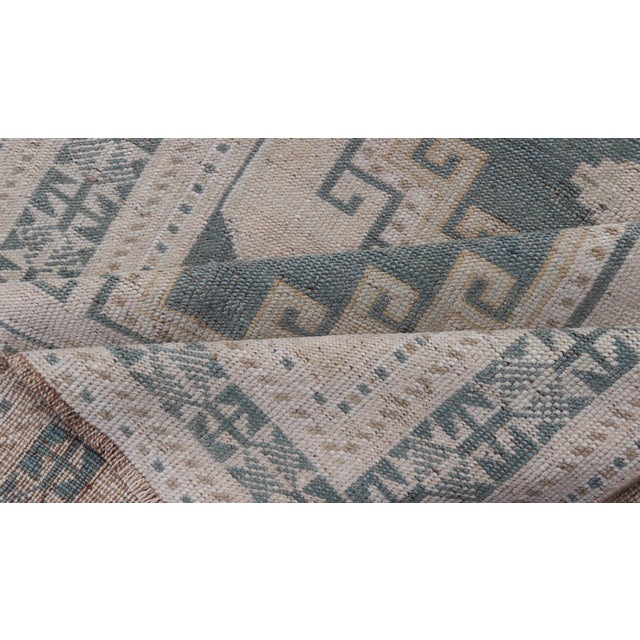 Vintage Turkish Oushak Rug With Geometric Medallions in Soft Green For Sale - Image 9 of 10