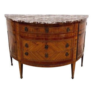 18th Century French Louis XVI Demilune Marquetry Commode with Marble Top, 1780 For Sale