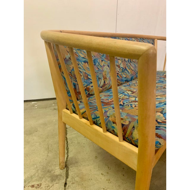 1970s Mid-Century Modern Solid Wood Spindle Back Loveseat For Sale - Image 13 of 14