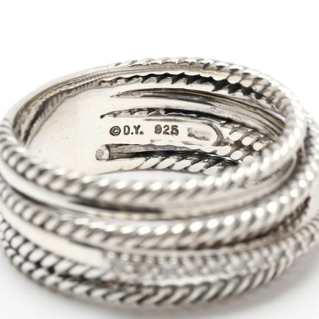 Early 21st Century David Yurman Diamond Crossover Band Ring, Sterling Silver, Ring Size 9.5 For Sale - Image 5 of 6
