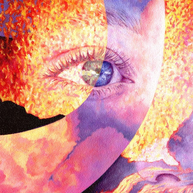 Moment to Moment by Amanda Seckington | Oil on panel Abstract portrait with volcanic imagery. For Sale - Image 4 of 5