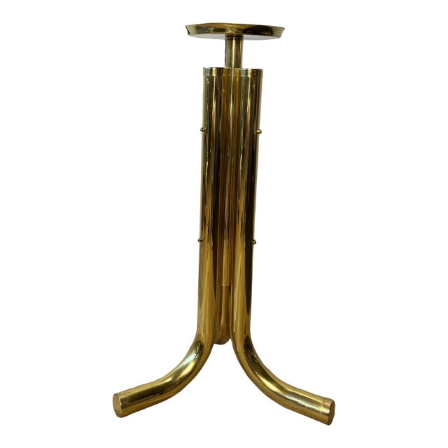 Postmodern Polished Brass Pedestal Plant Stand, Sculptural Modernist Form For Sale