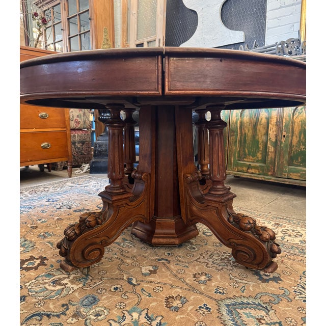 Traditional Late 19th Century Belgian Oval Walnut Pedestal Table For Sale - Image 3 of 9