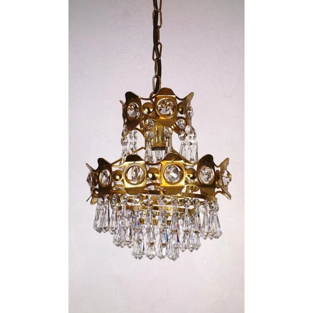 Brass & Lead Crystal Bodenmais Chandelier from Joska, 1970s For Sale - Image 12 of 12