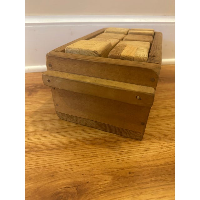 Vintage Hand Crafted Wooden Building Blocks With Original Storage Box – Rustic Montessori Style Set For Sale - Image 4 of 8