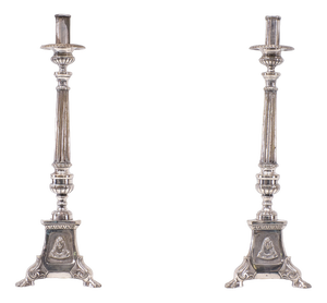 Antique Silver-Plated Church Candleholders, France, 1850s, Set of 2