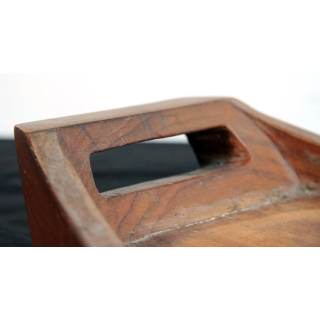 Vintage Rustic Modern Solid Teak Serving Tray / Cocktail Boat For Sale - Image 4 of 7