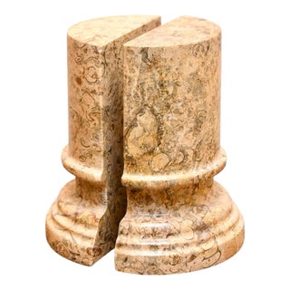 Vintage Pair of Marble Column Bookends Made in Pakistan For Sale