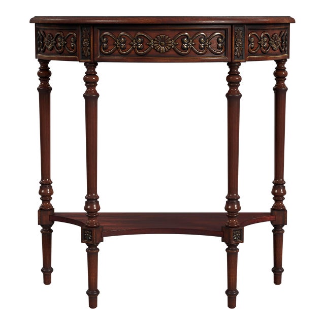 Danelle Demilune 30" Console Table, Medium Brown For Sale