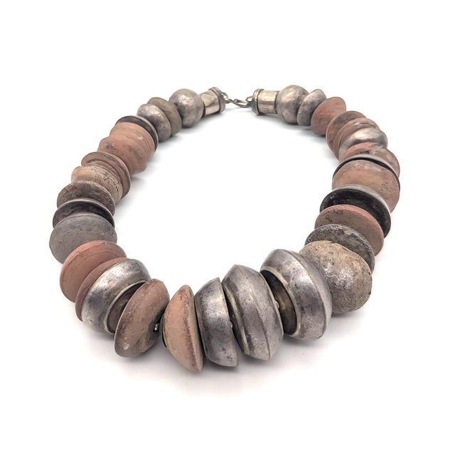 Tribal Vintage Silver & Stone Beaded Choker Necklace For Sale - Image 3 of 9