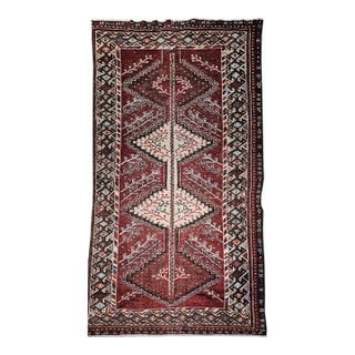 Vintage Persian Shiraz Tribal Area Rug, Hand-Knotted Wool, Geometric Pattern, Burgundy & Ivory, 5x10 For Sale