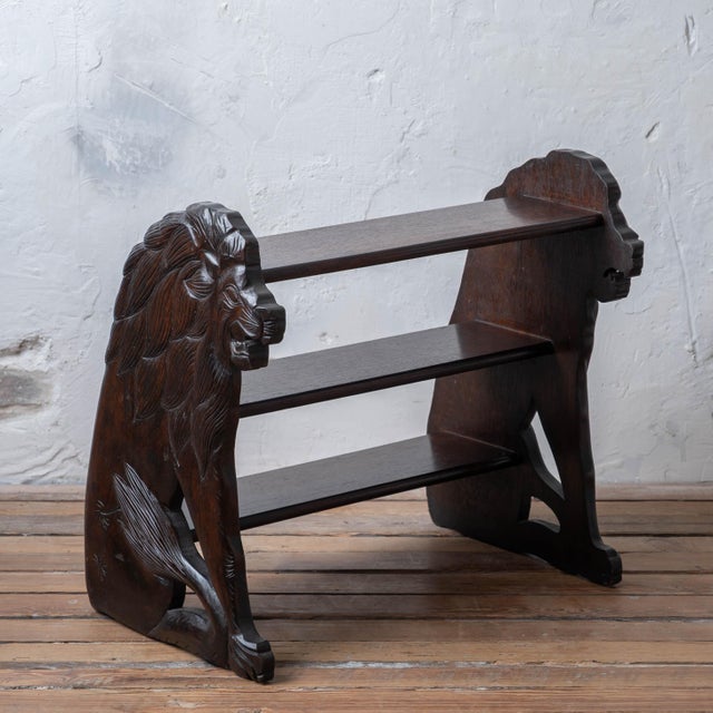 Wood Victorian Carved Lion Library Steps, 19th Century For Sale - Image 7 of 13
