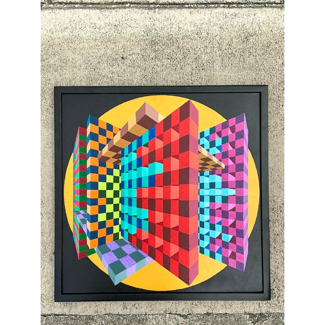 Wood Vintage Postmodern Original Oil Painting on Canvas For Sale - Image 7 of 12