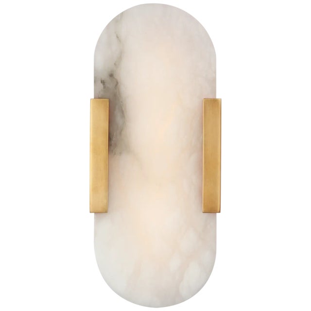 Modern Kelly Wearstler for Visual Comfort Signature Melange 10" Elongated Sconce in Antique-Burnished Brass with Alabaster For Sale - Image 3 of 4