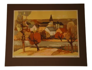 1960s Provincial French Village Lithograph Numbered 257/260 by Elaine Thiollier