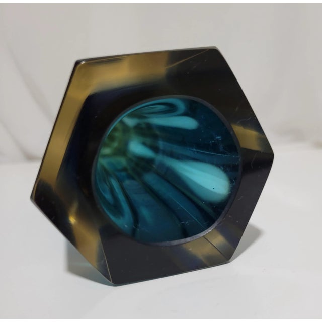 Vintage Murano Sommerso Blue Hexagonal Glass Vase For Sale - Image 6 of 12