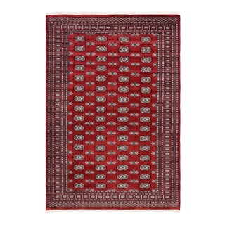Southwestern Bokhara Red Gray Hand Knotted Rug For Sale