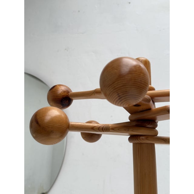 1970's Swedish Space Age design solid Pine coatrack with adjustable atomic designed balls to hang your coat from