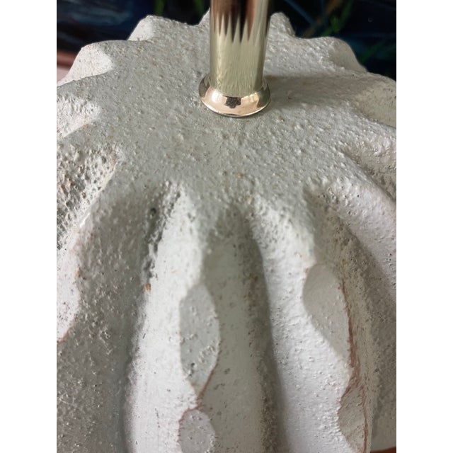 Mid 20th Century Postmodern Sculptural Ribbed Cactus Form Celadon Plaster Table Lamps by Alsy 19.5” - A Pair For Sale - Image 5 of 11