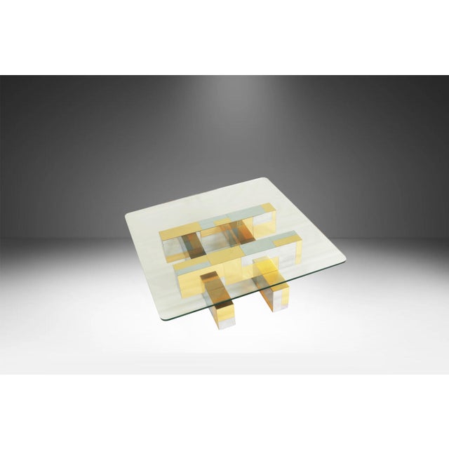 Chrome Mid Century Modern Attributed to Paul Evans Cityscape Brass Chrome Glass Coffee Table For Sale - Image 8 of 12